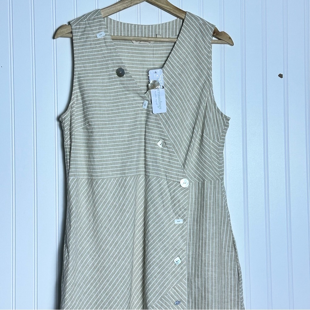 Soft Surroundings Chasia Dress Size Elegant Sleeveless Striped V Neck M NWT - Picture 3 of 9